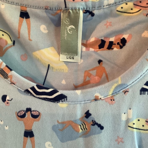 PJ COUTURE 2pc Women’s Large Beach Print Ruffle Pajama Set - Picture 7 of 9